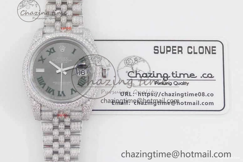 0224 Refined Datejust 41 SS Full Diamonds TWF 1:1 Best Edition Gray Roman Markers Dial on Jubilee Bracelet A 2389